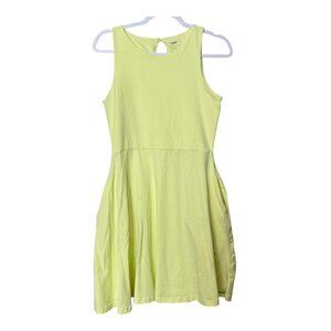 Pact Fit & Flare Keyhole Back Dress Women M‎ Lime Green Organic Cotton Casual